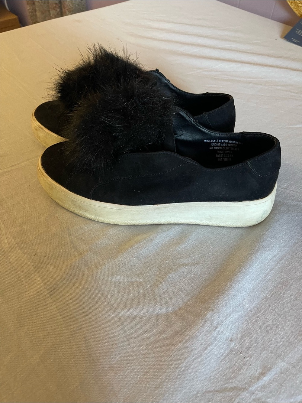 Massini Black Faux-Fur Platform Slip-On Sneakers